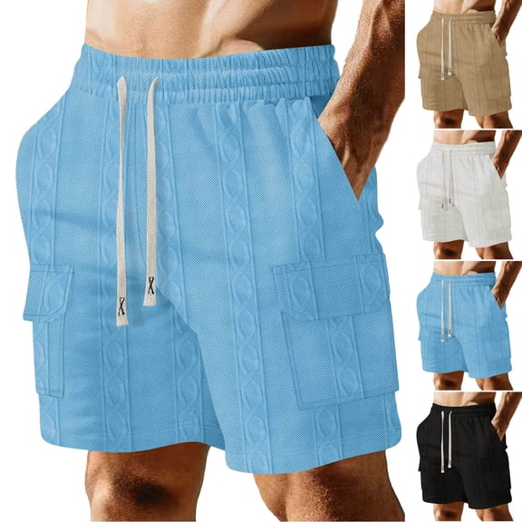 CHGBMOK Mens Shorts Solid Color Jacquard Trendy Casual Shorts Drawstring Elastic Waist Shorts Loose Breathable Athletic Short Pants