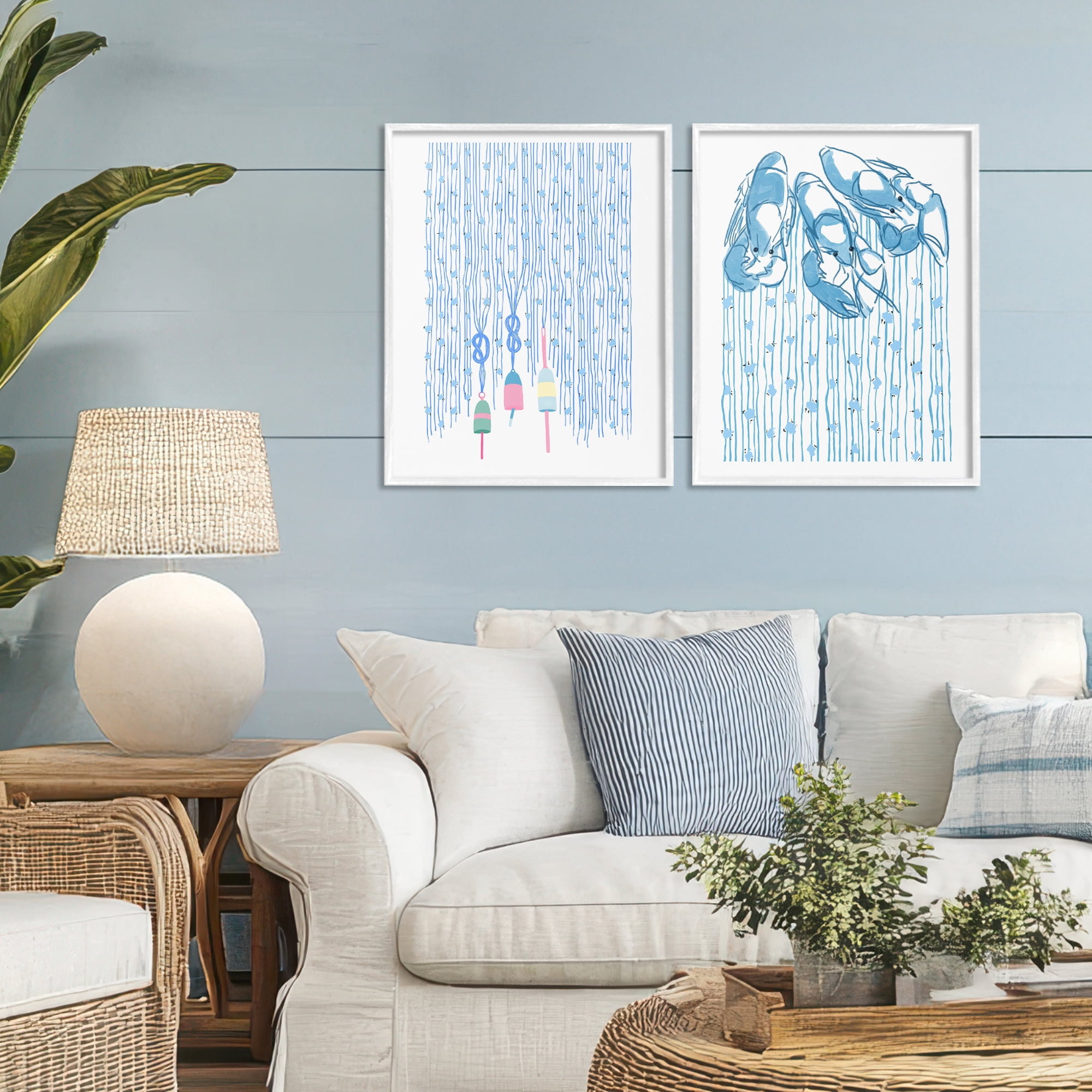 Stupell Industries Nautical Buoys & Lobsters 2 Piece White Framed Giclee Art Set, design by Melissa Tilley