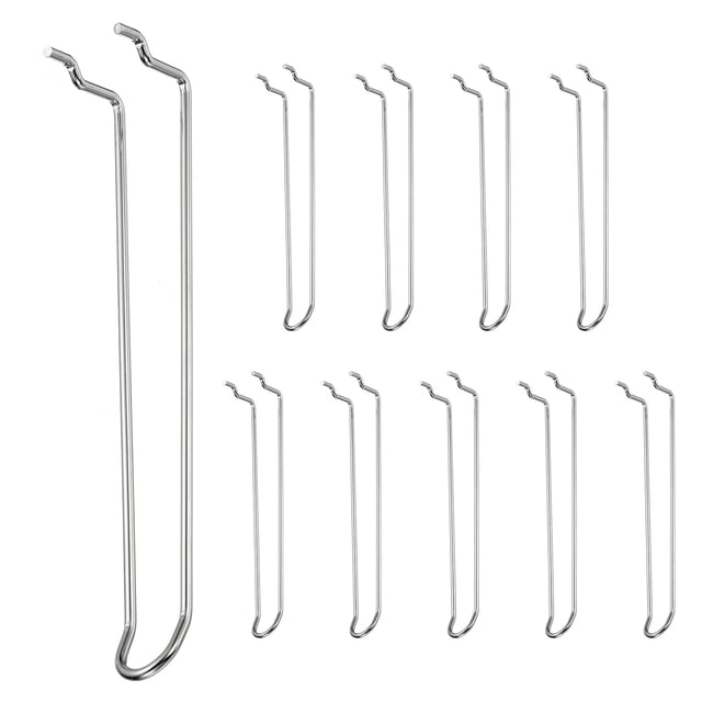 Uxcell 10 Pcs Crochets pour Panneau Perforé, Kit de Crochets pour Panneau Perforé de 7,9 Pouces pour Rangement d'Outils de Garage, Ton Argenté