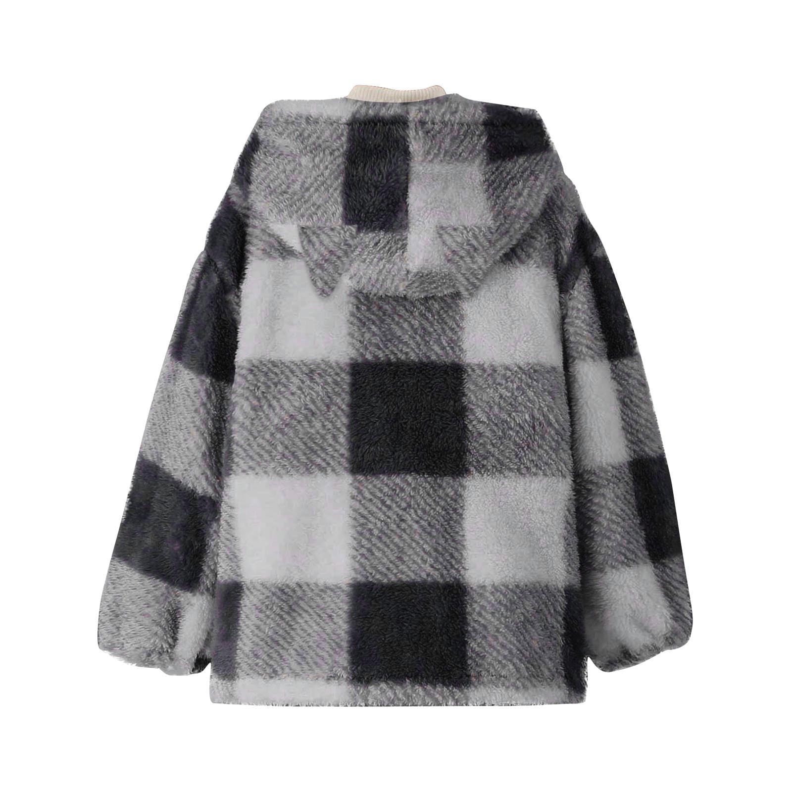 Xdegoge Girls Fleece Sherpa Jacket Plaid Fuzzy Zip Up Long Sleeve Hoodie Teen Thermal Loose Cozy Hooded Coats Tween 2025 Winter Thick Warm Outerwear With Pockets Age 8-14 Years