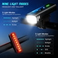 thumbnail image 4 of Juego de luces para bicicleta IPSXP, luz delantera LED recargable de 1400 lúmenes con detección automática, 4 modos de brillo, 1 luz trasera roja, resistente al agua, ideal para ciclistas que acampan., 4 of 5