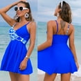 thumbnail image 2 of Women 2pcs Swimsuit Tankini Top Set with Bottom Sexy V-Neck Knot Waist Swimdress, 2 of 21