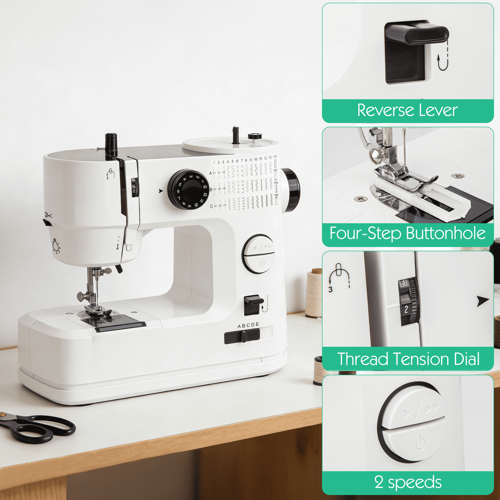 BCOOSS Sewing Machine for Beginners Adults, 39 Stitches Portable Small Sewing Machine with Extension Table and Sewing Kits