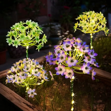 Solar Flower Lights LED Solar Hundred Flower Border Light Outdoor Waterproof Garden Lamp Simulation Flower Ground Plug Light for Yard Decor
