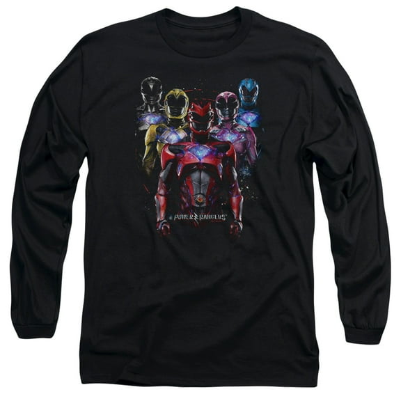 Power Rangers Team Of Rangers Long Sleeve Adult 18/1 T-Shirt Black
