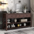 thumbnail image 2 of Retro Design Console Table with 2 Open Shelves & 3 Drawers, Pine Solid Wood Frame and Leg, Narrow Long Sofa Table, Large Storage Space for Living Room, Entryway, Espresso, 2 of 7
