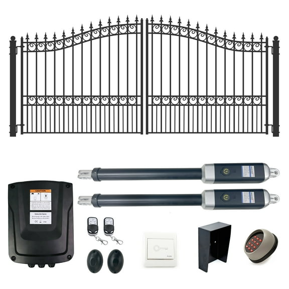 ALEKO London Style Dual Swing Steel Driveway Gate 16 feet with Gate Opener