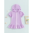 thumbnail image 4 of BemeyourBBs Kids Toddler Terry Cloth Swim Cover Up Dress Baby Boy Girl Swimsuit Wraps Short Sleeve Zipper Hooded Coverup Dress Towel Beach Bathing Suit Swimwear, 4 of 9