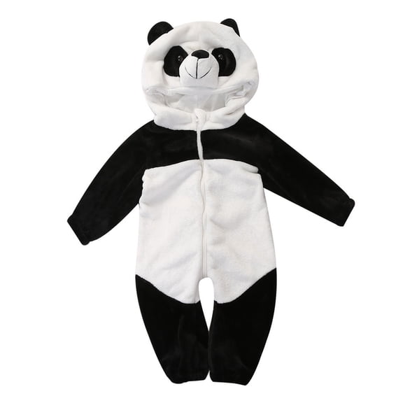 Cjfdfy Toddler Baby Boy Girl Fall Winter Clothes Newborn Infant Kids Halloween Panda Costume Warm Plush Hooded Romper One Piece Animal Outfit Long Sleeve Zipper Jumpsuit
