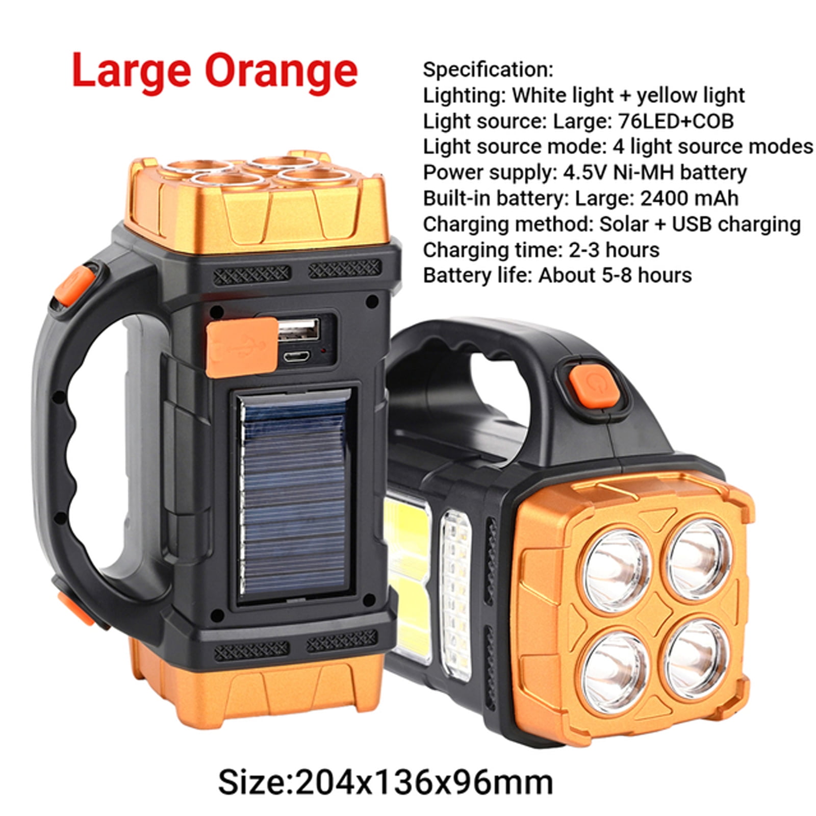 AUREVOIR LED Flashlight Solar Rechargeable Searchlight COB Stretchable