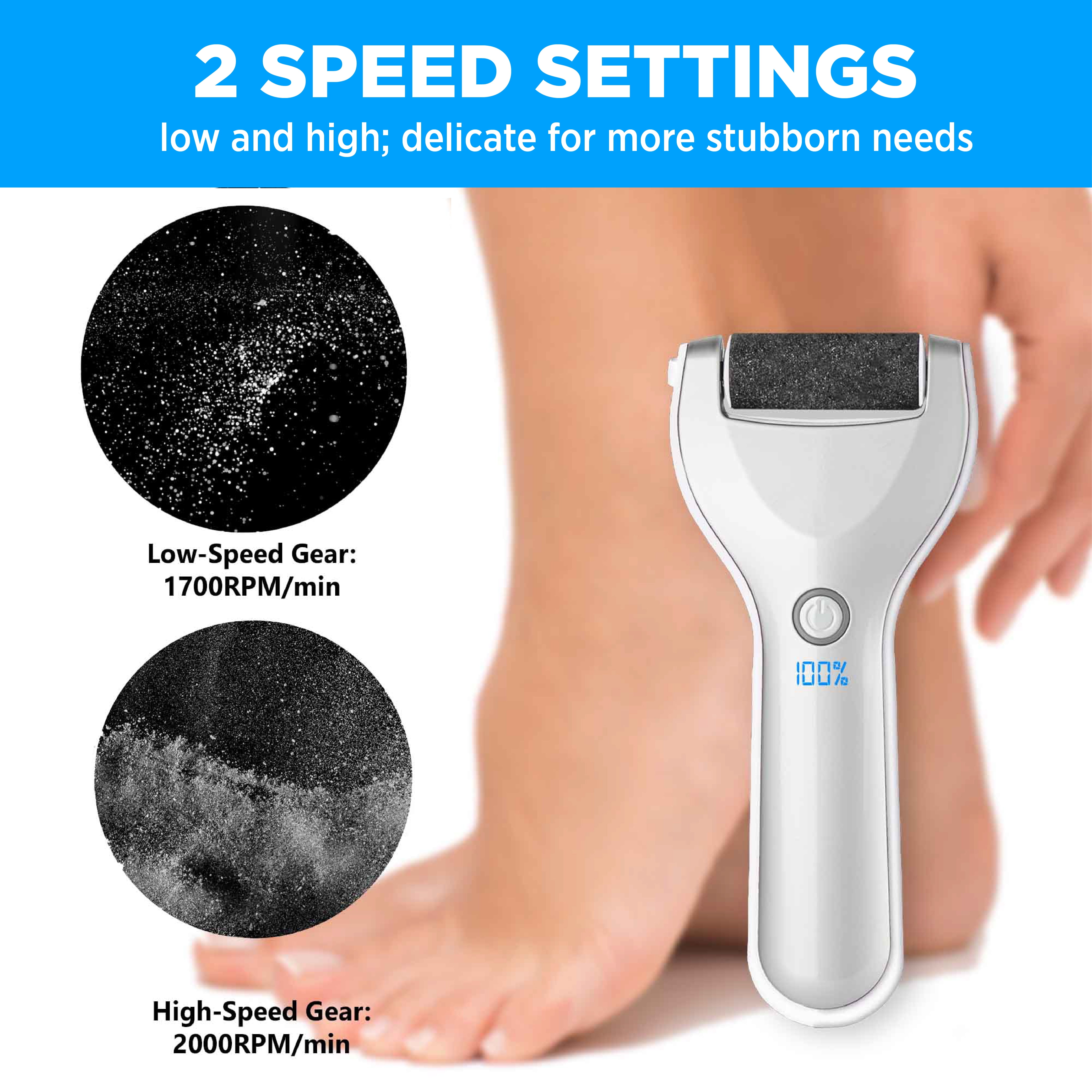 Bell + Howell Personal Pedi Electric Foot Callus Remover for Feet, Exfoliator Pedicure Foot File Scrubber,  Foot Scrubber, Rechargeable Waterproof