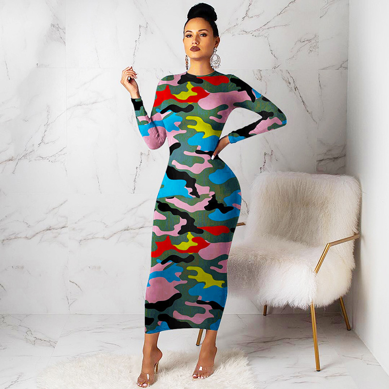 Women Pencil Dress Colorful Camouflage 