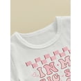 thumbnail image 6 of Suealasg Toddler Baby Girls 2Pcs Outfit Short Sleeve Letter Print Tops + Elastic Waist Checkerboard Shorts Sets Newborn Girls Summer Clothes 3-6 Months, 6 of 9