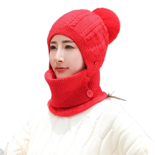 Jumpingount Sombrero de lana de punto para invierno y otoño para niña, Protector de cuello grueso, gorro cálido a prueba de viento, suave, para fiesta Sombreros Rojo Jumpingount AP016143-01