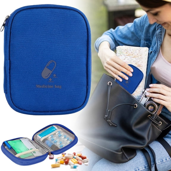 Small Empty First Aid Bag, Portable Travel Pill Bag, Zippered Pouches, Small Medicine Bag, Compact Travel Medicine Pouch Zippers Cute Pill Pocket for Travel Home, Blue