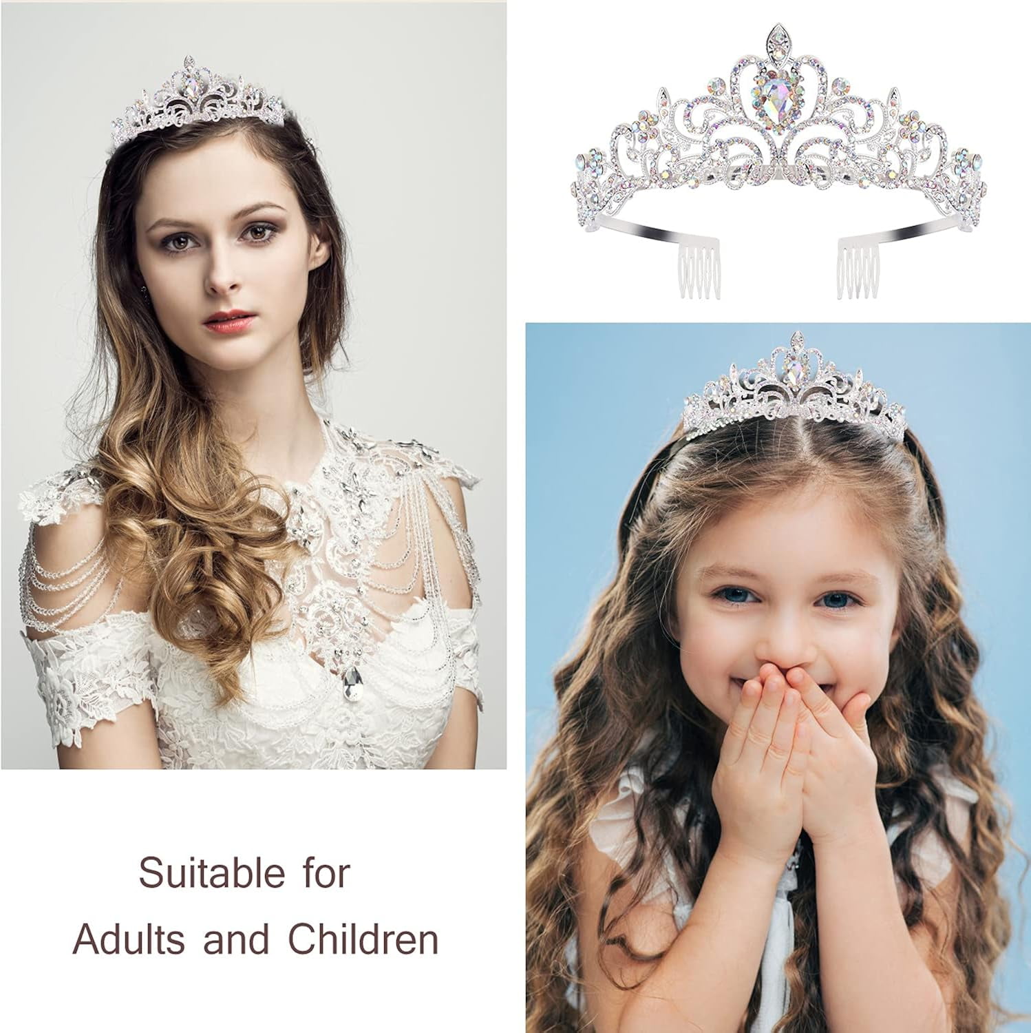 VETPW Birthday Tiara for Women, Tiara for Women AB Rhinestone, Happy Birthday Queen Tiara for Women Birthday Crown Sash 2 Pack, Silver