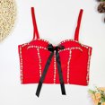 thumbnail image 5 of Xfvqtps Womens Rhinestone Lace Corset Crop Tops Sling Tube Top Flexible Boned Support Spaghetti Straps Bustier Vest Waist Corset Red, 5 of 6