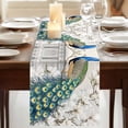 thumbnail image 3 of Luxury Peacock 120 Inch Table Runner, Watercolor Vintage Floral Attic Farmhouse Dresser Scarf Cotton & Linen Tablerunner for Dining/Kitchen Island/Holiday Party Décor 13" x 120", 3 of 9