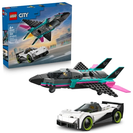 LEGO City Jet vs. Car Building Toys for Kids - Pretend Play Vehicles for Boys & Girls, Ages 6  - Toy Car & Jet W/Driver & Pilot Minifigures - Gift Idea for Birthdays - 60489
