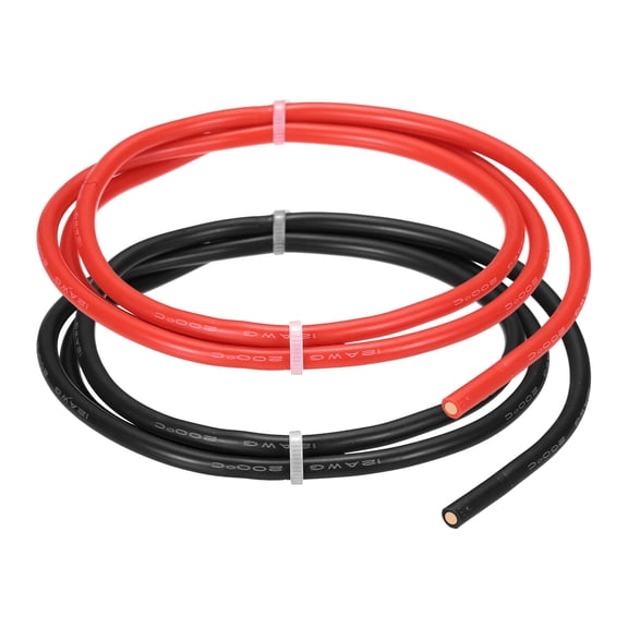 Uxcell 2pcs 12 AWG Silicone Electrical Wire, 12 Gauge 1m/3ft Electrical Wires, 600V 200C Tinned Copper Stranded High Temp Battery Wire for Automotive, Motor, RV Inverter - Red & Black
