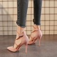 thumbnail image 3 of Sandalias romanas con correa cruzada para Mujer, Zapatos De tacón alto De gamuza, hebilla De una línea, tacón fino, puntiagudos, novedad De 2024, 3 of 5