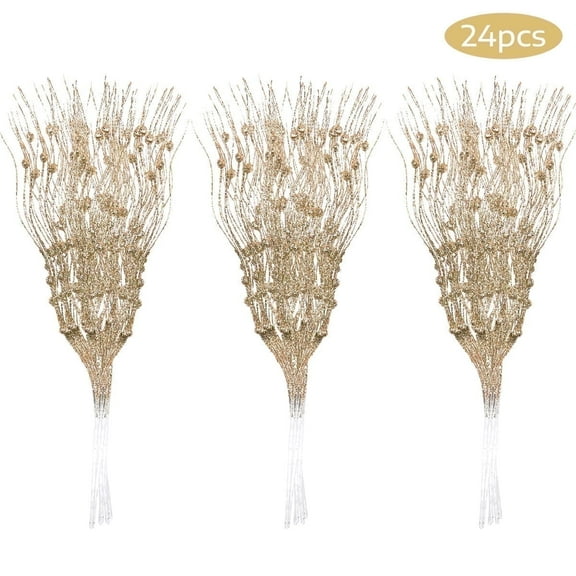 Christmas Artificial Glitter Berry Stem Ornaments Trees, Vases, Weddings & Holiday Party Decor 17" 24-Pack