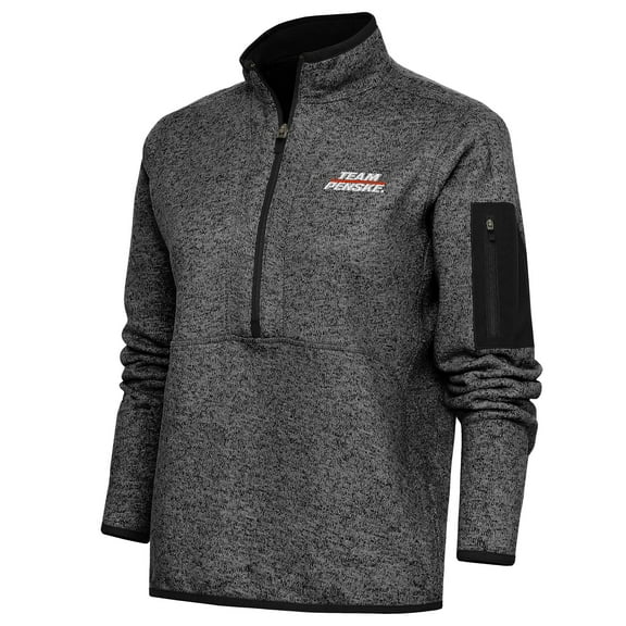 Women's Antigua Heather Black Team Penske Fortune Half-Zip Pullover Sweater