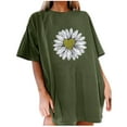 thumbnail image 1 of Hauts d'Été pour Femmes 2023 T-shirt à Manches Courtes Imprimé Petite Marguerite Col Rond Ample Blouse Pull, 1 of 5