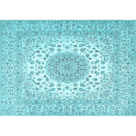 Ahgly Company Indoor Rectangle Medallion Light Blue Traditional Area Rugs, 7' x 9'