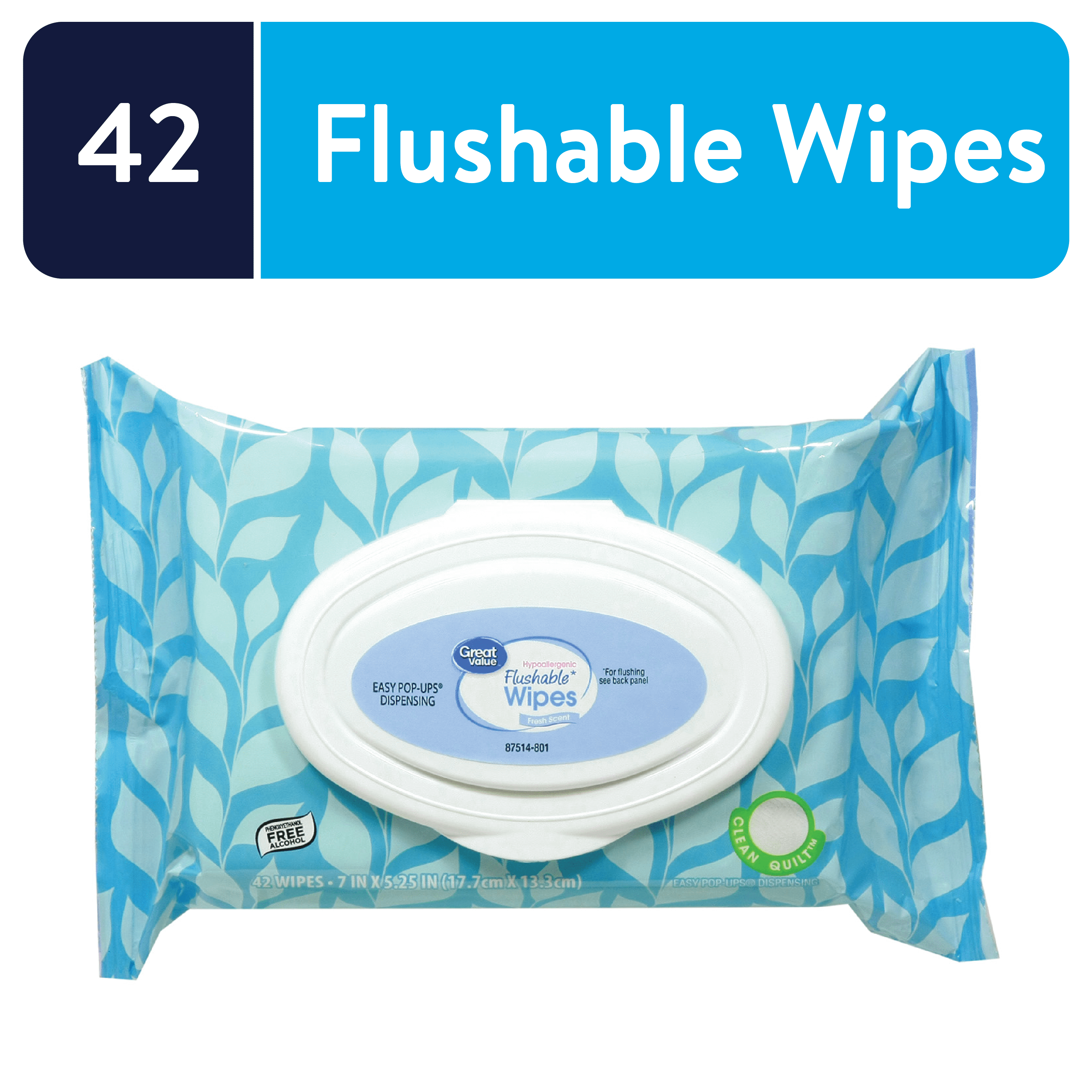 Great Value Fresh Scent Flushable Wipes, 1 FlipTop Pack, 42 Total Wipes