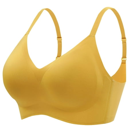 Mrasaso Free Shipping! Plus Size Bras for Women Women Nylon Bra Fashion Women s Solid Color Thin and Light Wireless Removable Jelly Adhesive Bra for Soft Support(1pc Underwear) Yellow|S