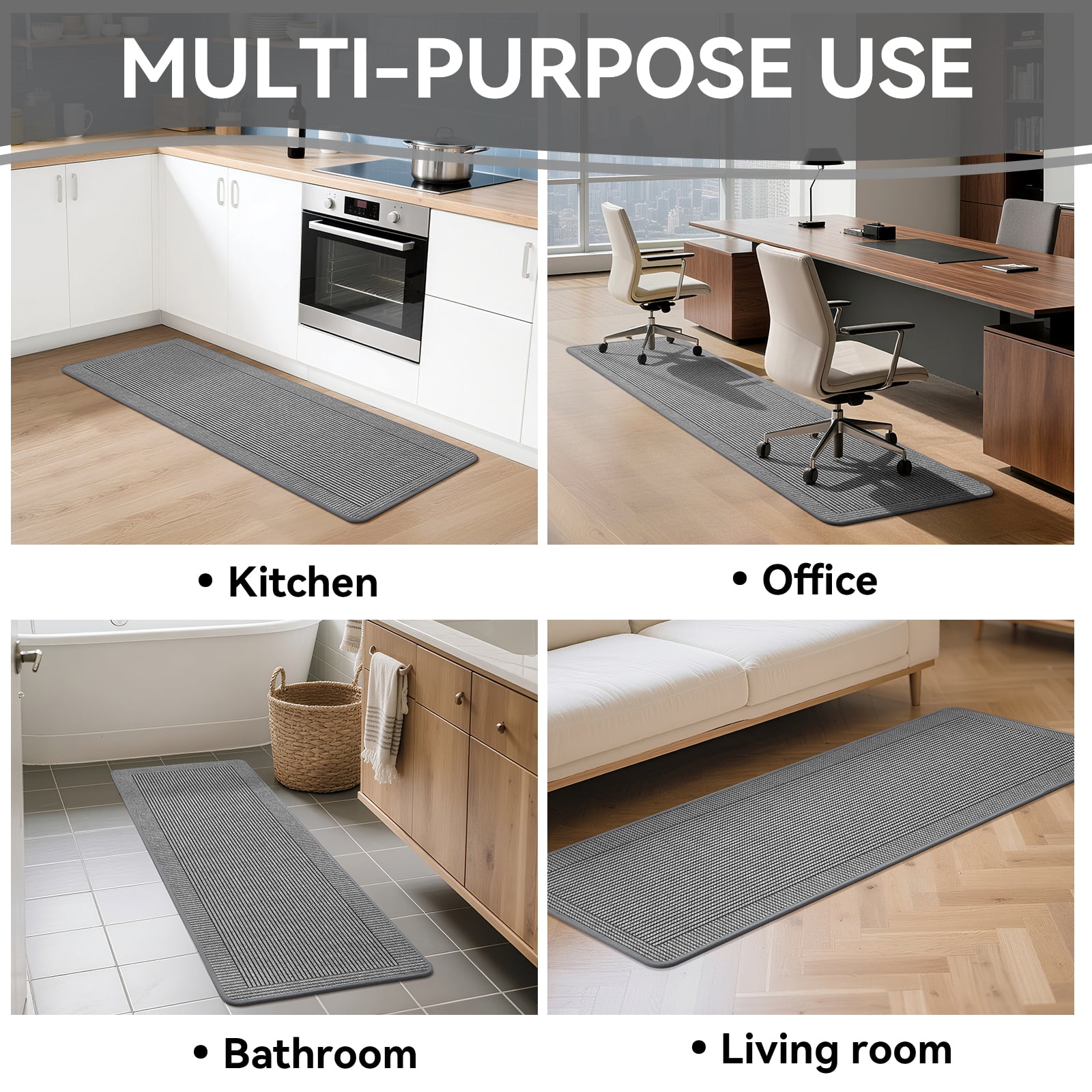 QiCaiJia Kitchen Rugs Set of 2, 17''x30''+17''x47'' Gray Kitchen Mats for Floor, Washable Non Slip Absorbent Kitchen Mat, Braided Kitchen Runner Rug, Kitchen Sink Rug