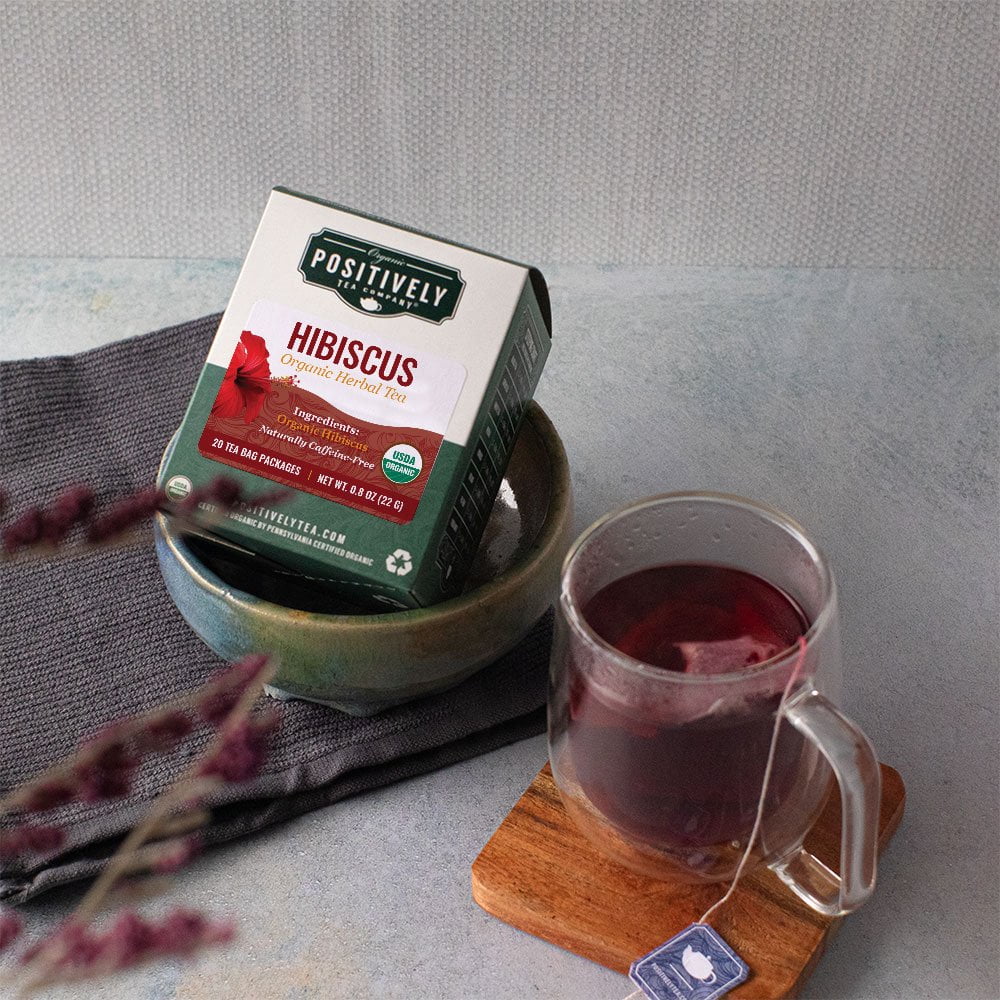 Positively Tea's Organic Hibiscus, Caffeine Free, Herbal Tea Bags, 120 CT Tea Bags 6 Boxes