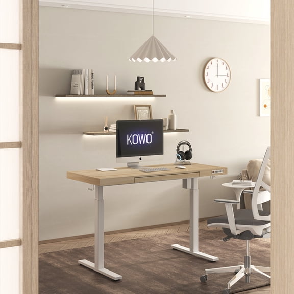 KOWO 55" K305 Electric Height Adjustable Standing Desk, Natural/White