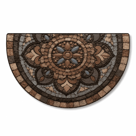 Semi Circle Doormat, Mosaic Stone Look Polyester Entry Mat for Front Door, Decorative Welcome Floor Mat for Indoor or Sheltered Outdoor Use, 15.7 x 23.6 in