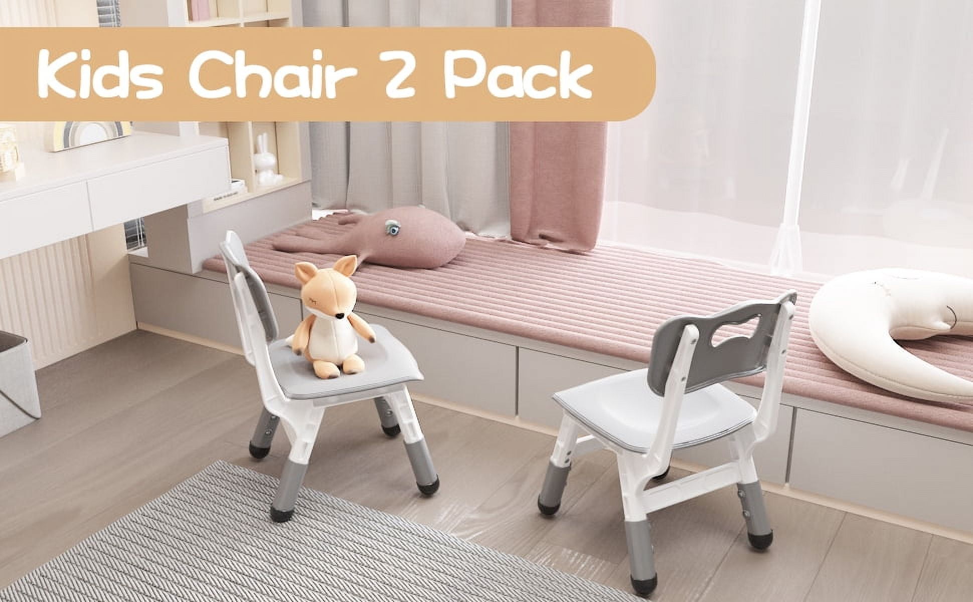 Roromall Kids Chair, 3 Level Height Adjustable Chair, Plastic Chairs for Boys Girls Age 2-6, Suit for Home Family Classroom Nursery Indoor Use (2 Pack)