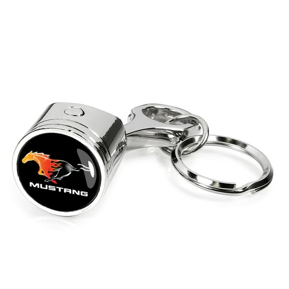 Ford Mustang Flame Pony Chrome Finish Engine Piston and Rod Metal Key Chain