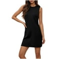 thumbnail image 4 of Clearance under 5!Sevevn Fashion Women's Solid Round Neck Sleeveless Tank Dresses Casual Comfortable Sundresses Gift for Adults Black XL, 4 of 9