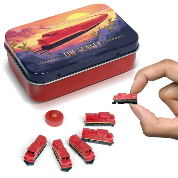 Sunset Deluxe Board Game Train Set | Player Pieces for Ticket to Ride and Other Adult Family and Kids Train Board Games | Upgraded Miniatures (Red)