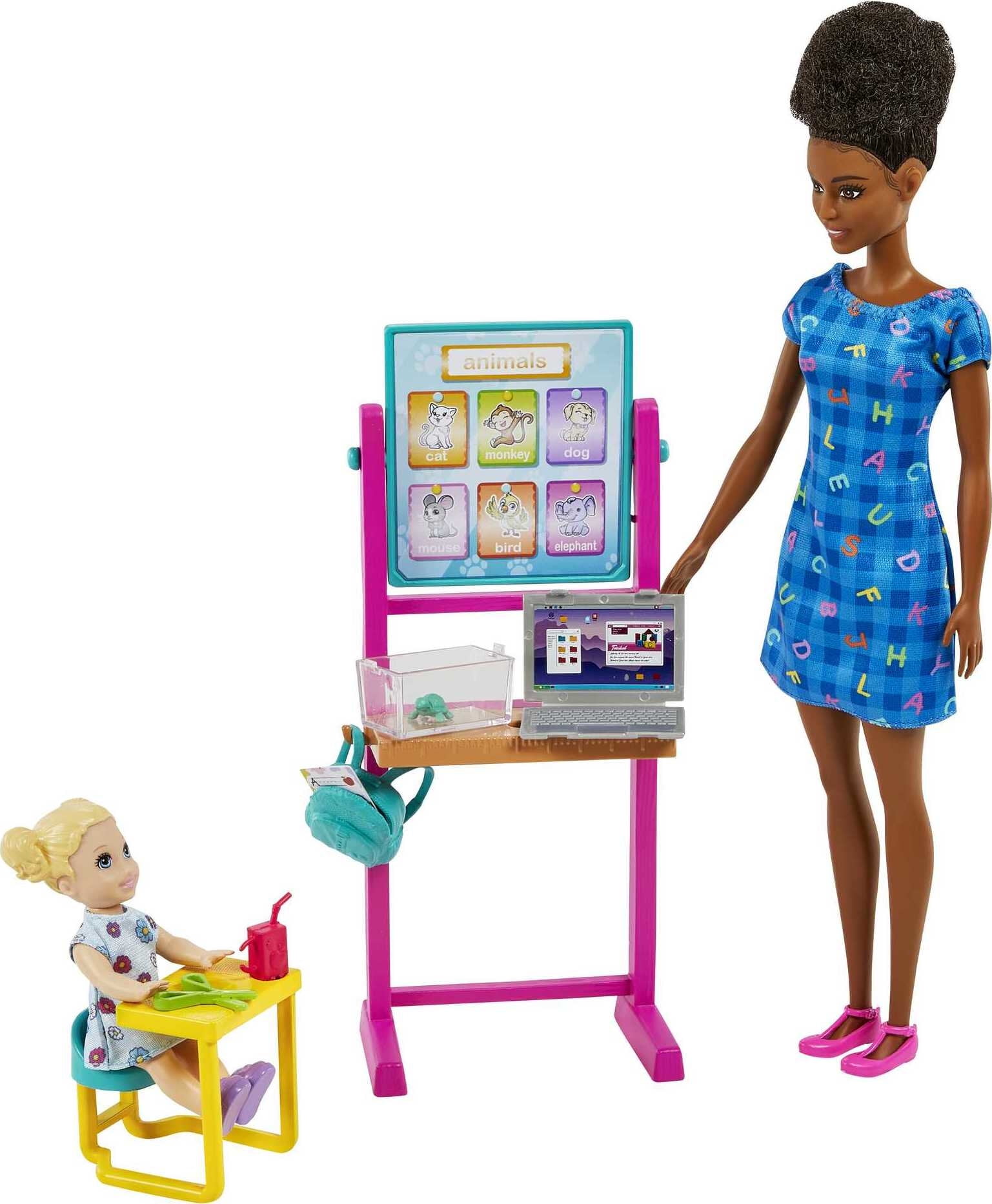 Barbie Careers Teacher Playset with Brunette Fashion Doll, 1 Small Doll, Furniture & Accessories
