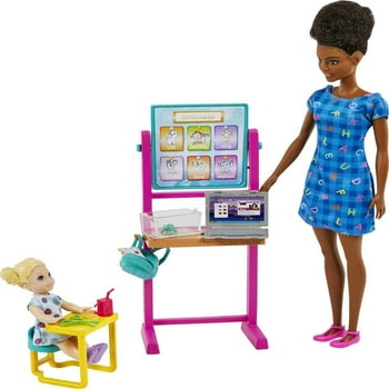 Barbie Careers Teacher Playset with Brunette Fashion Doll, 1 Small Doll, Furniture & Accessories