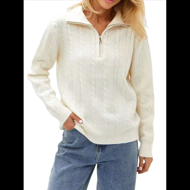Suéteres de Mujer, Otoño-Invierno, con Cremallera de un Cuarto, Informales, de Punto Acanalado, Jersey de Punto . Talla Única