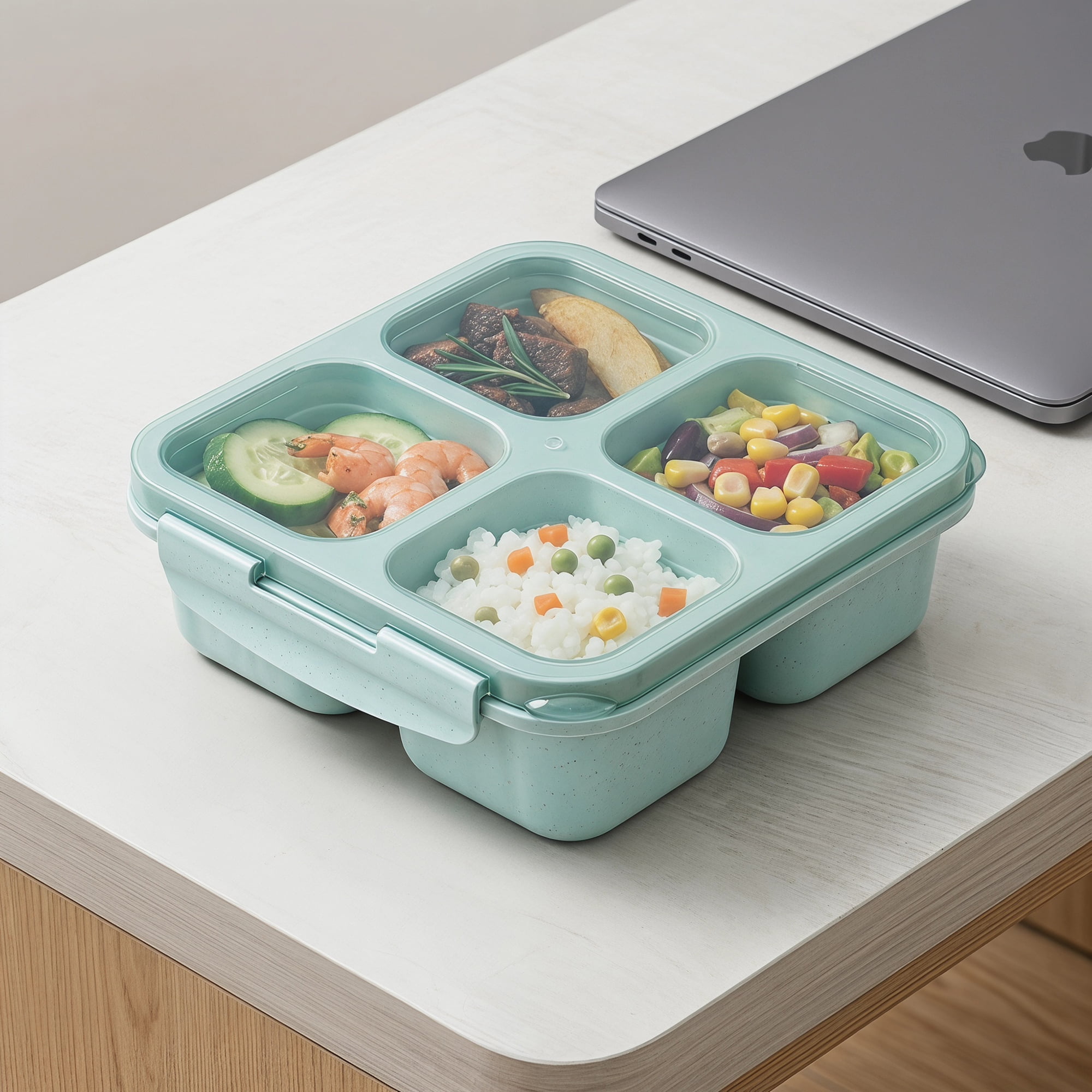 Unique Bargains 4-Compartment Leak-Proof Meal Lunch Bento Box for Work Blue