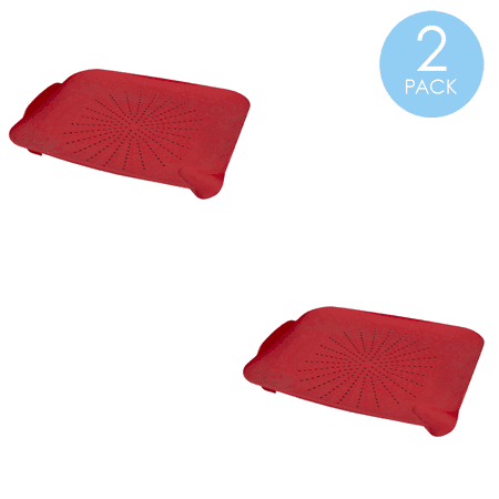 Home Basics Multi-Purpose Flat Sink Colander Food Prepping Strainer Board  Red