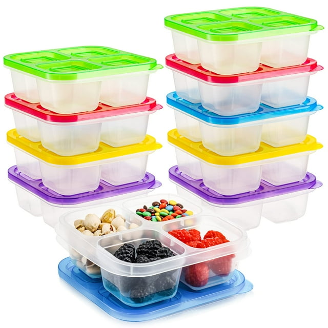 AVLA Lot de 10 Boîtes à Collations Bento, Contenants Réutilisables pour Préparation de Repas, Boîtes à Lunch Bento à 4 Compartiments, Contenants de Stockage Alimentaire Empilables pour le Travail et les Voyages