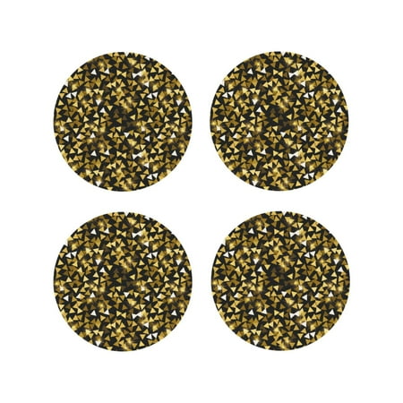 

Coasters Set of 4 - Gold Glitter lightning B Drink Coasters for Tabletop Protection Leather Coasters for Living Room Decor and Housewarming Gift Round Shape