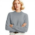 thumbnail image 4 of Sweaters for Women Long Sleeve Crew Neck Soft Warm Pullover Tops Lightweight Knit Sweater Light Gray 2XL, 4 of 5