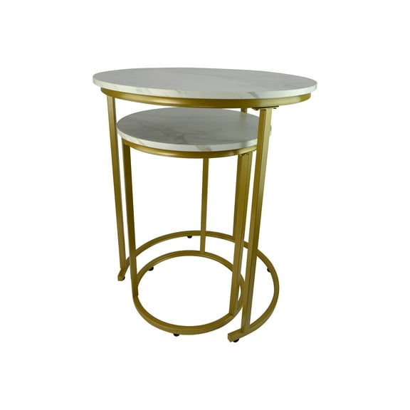 24" Gold Metal and White Marble Nesting Side Tables