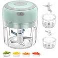 thumbnail image 1 of Mini picadora de alimentos eléctrica, procesador de alimentos pequeño para ajo, puré, cebolla, hierbas, verduras, jengibre, licuadora de frutas (250 ml + 100 ml 2 tazas, verde), 1 of 6