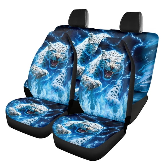 FUIALDOLG Lightning Snow Leopard Graphic Design Car Seat Protector Set 3 PCS, Car Seat Covers Polyester Anti-Slip Stretchy for Trucks Cars Sedans